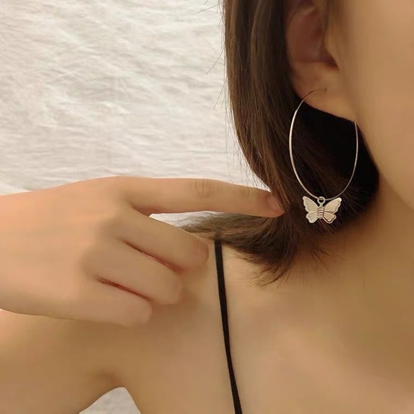 Butterfly Charm Hoop Earrings - Picture 6 of 9